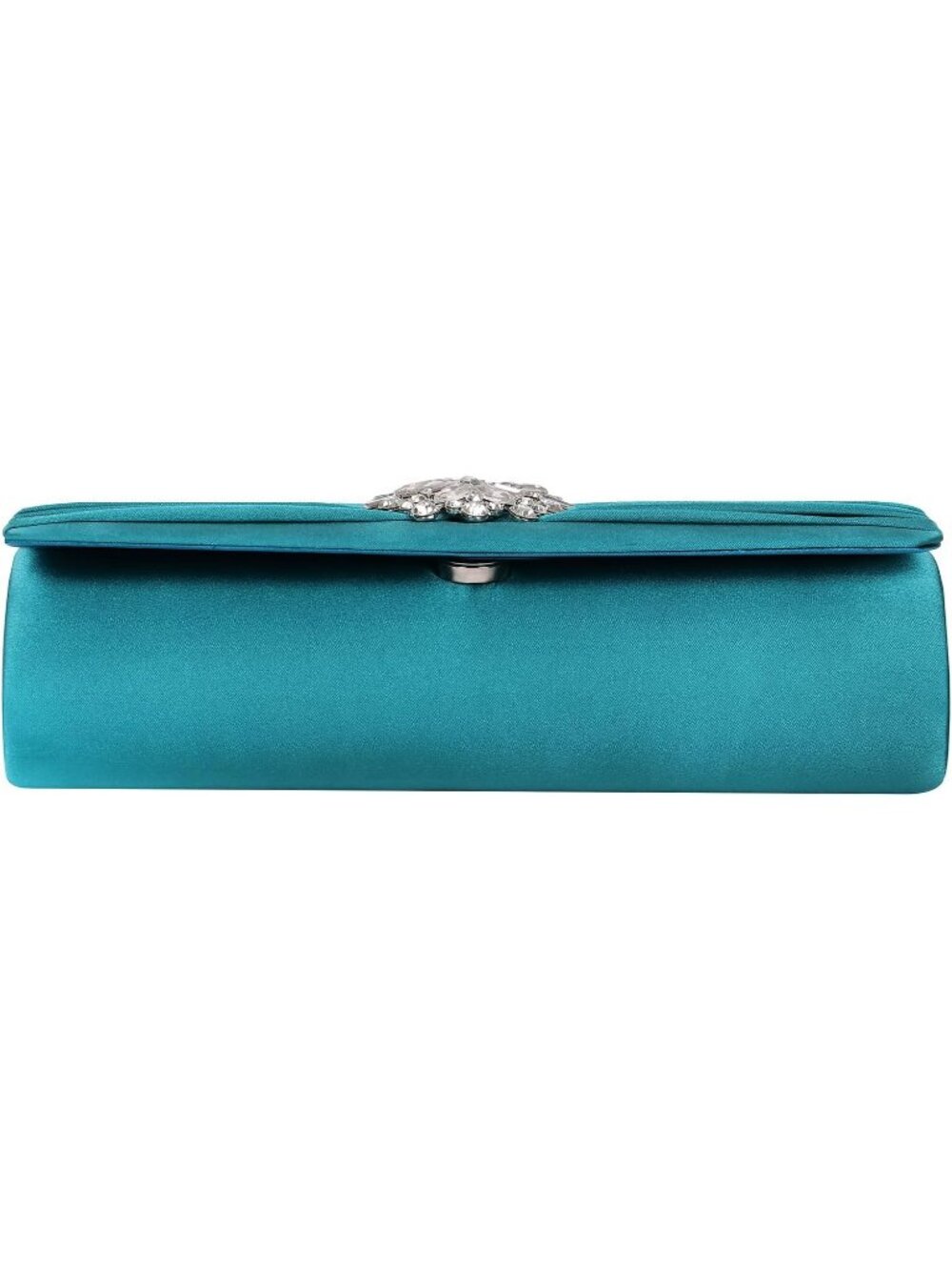 Women's Teal Satin Rhinestone Clutch Prom Detachable Chain Evening Bag - Picture 4 of 5